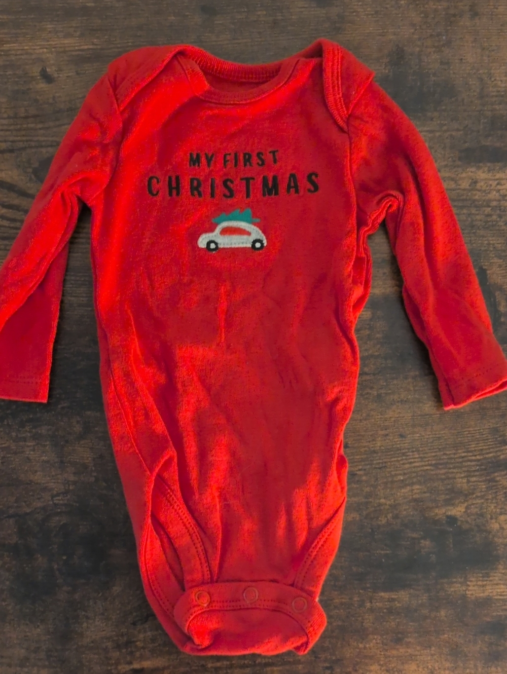 5/$25 Child of mine "My First Christmas"  Red Long-Sleeve Onesie Bodysuit 0-3M